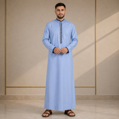 Regal Azure Blue Saudi Thobe - Men