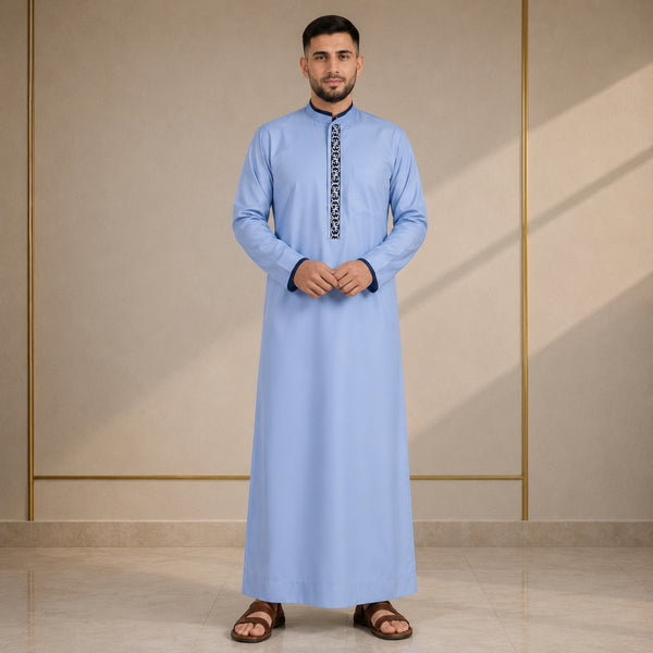 Regal Azure Blue Saudi Thobe - Men