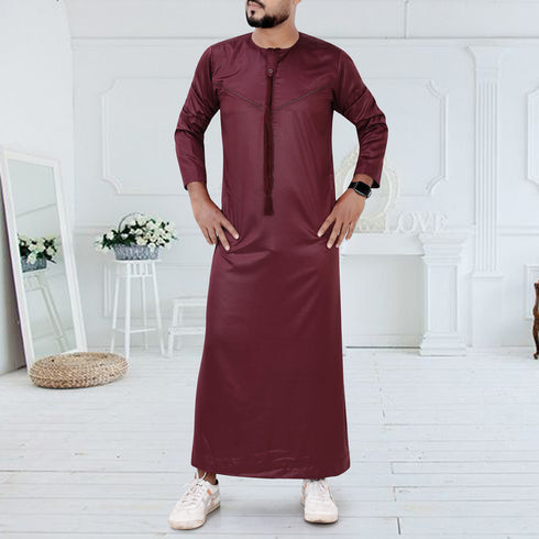Maroon Prestige Emirati Thobe – Embroidered with Tassel