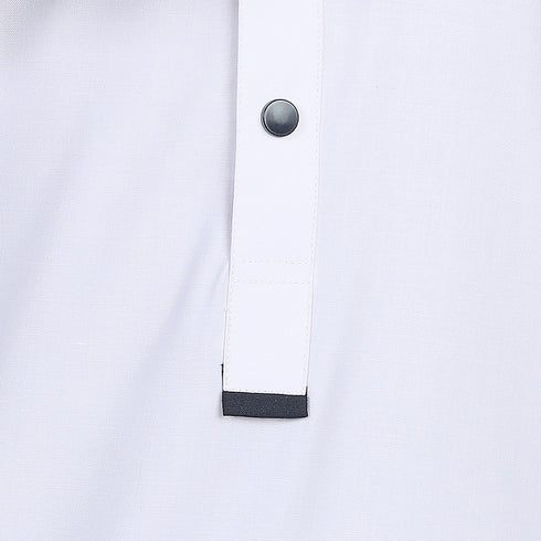 White Ember | Black Buttons | Designed Collar | Saudi Style Thobe