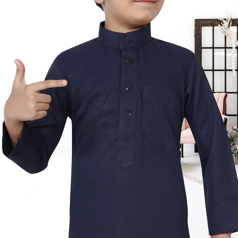 Midnight Elegant Blue Saudi Style Kids Thobe