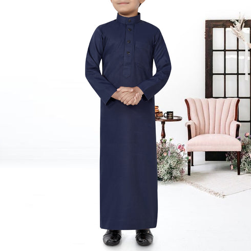 Midnight Elegant Blue Saudi Style Kids Thobe