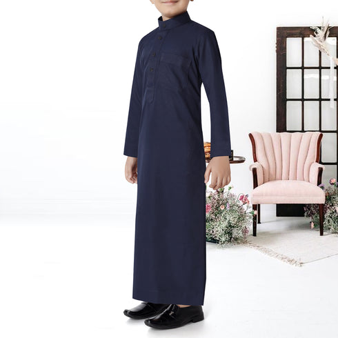 Midnight Elegant Blue Saudi Style Kids Thobe