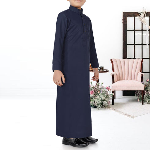 Midnight Elegant Blue Saudi Style Kids Thobe