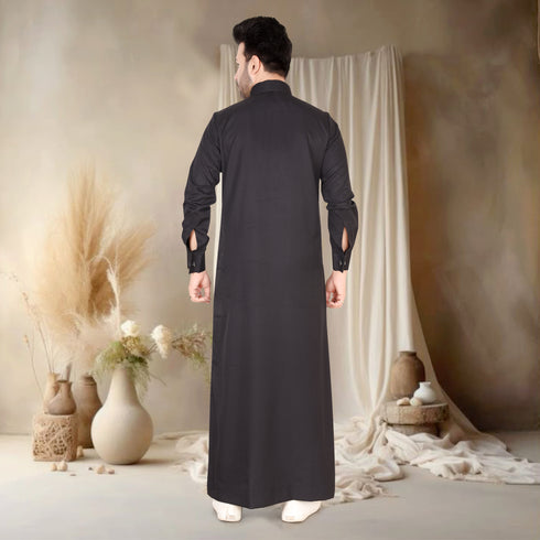 Elegant Jet Black Qatari Thobe-Mens
