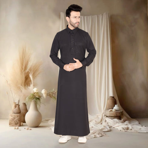Elegant Jet Black Qatari Thobe-Mens