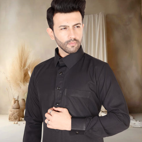 Elegant Jet Black Qatari Thobe-Mens