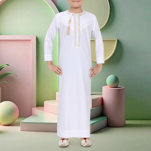 Pure White Omani Style Thobe - Kids