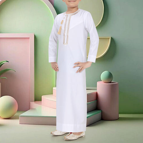 Pure White Omani Style Thobe - Kids