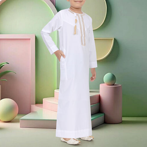 Pure White Omani Style Kids Thobe