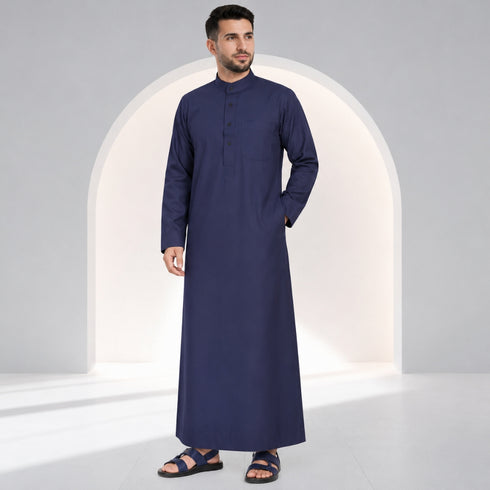 Midnight Elegant Blue Saudi Thobe - Men