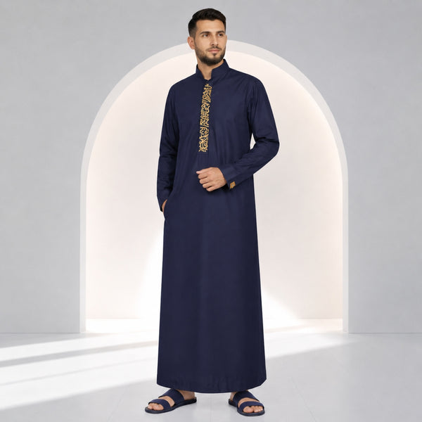 Royal Jet Blue Calligraphy Thobe -Men