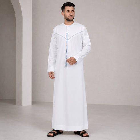 Indigo White Emirati Thobe - Men
