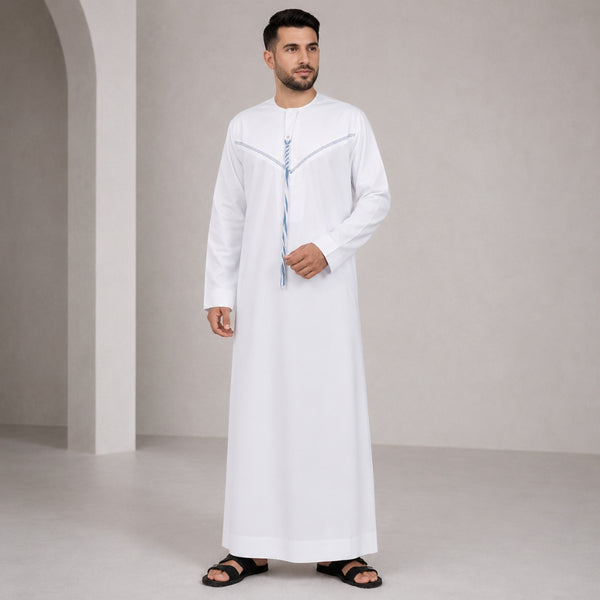 Indigo White Emirati Thobe - Men