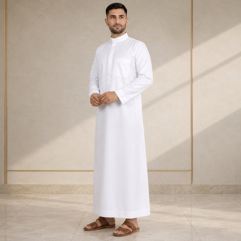 Elegant Pure White Saudi Thobe - Men