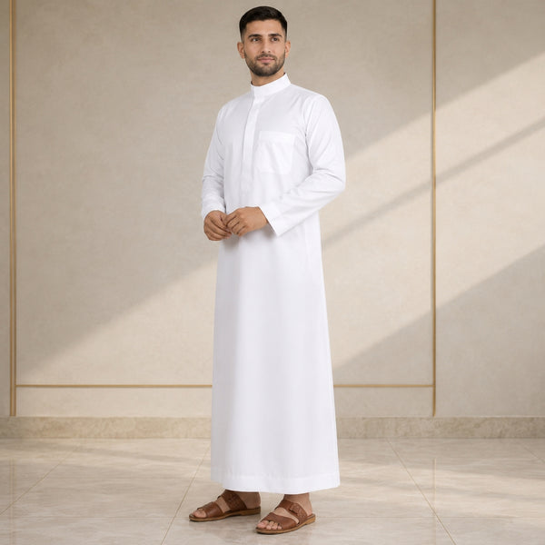 Elegant Pure White Saudi Thobe - Men