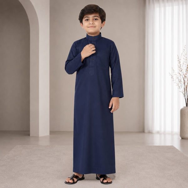 Midnight Elegant Blue Saudi Thobe - Kids