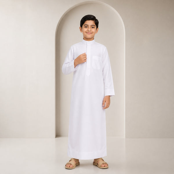 Elegant Pure White Saudi Thobe - Kids
