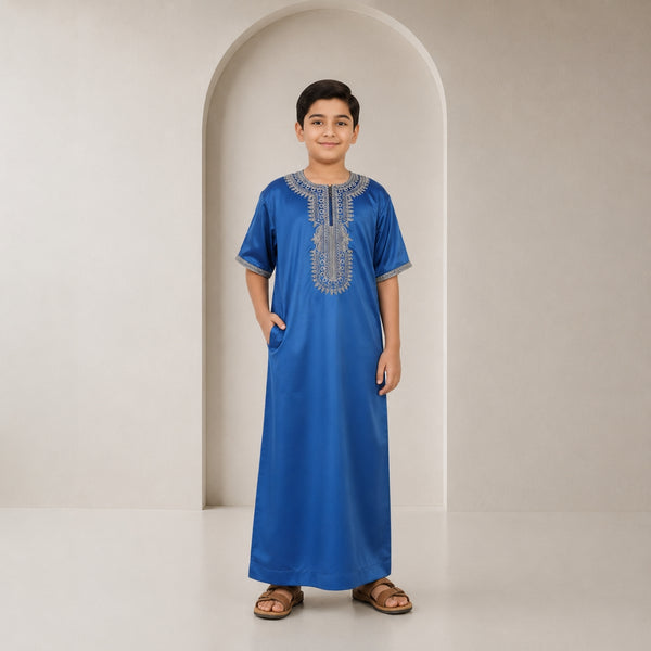 Steel Blue Moroccan Thobe - Kids
