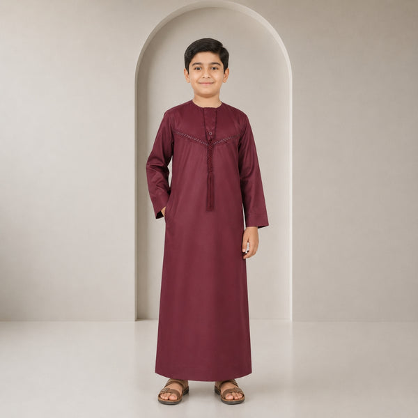 Deep Maroon Emirati Thobe - Kids