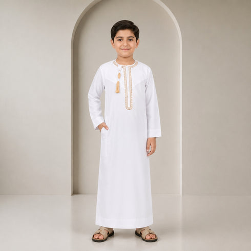 Pure White Omani Style Thobe - Kids