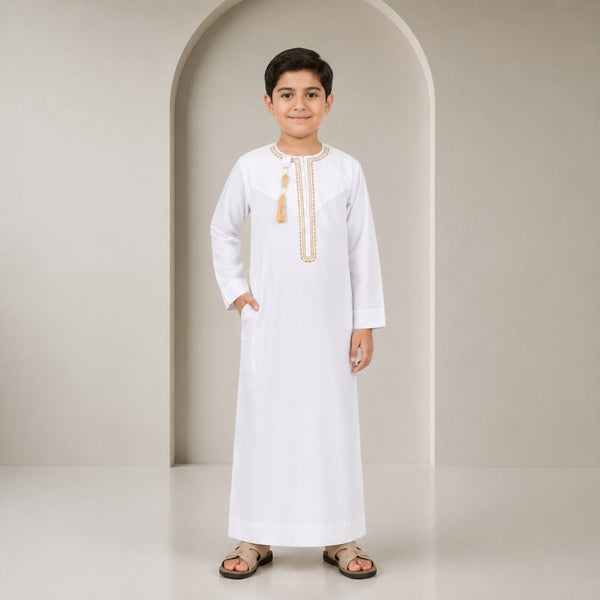 Pure White Omani Style Thobe - Kids