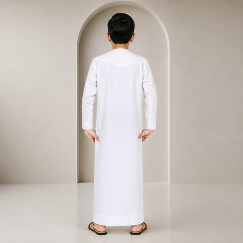 Pure White Omani Style Thobe - Kids