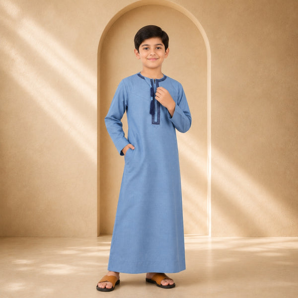 Azure Blue Omani Thobe - Kids