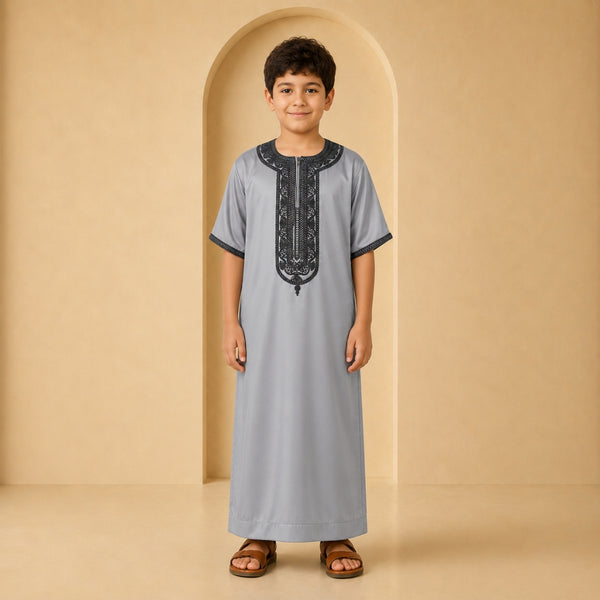 Steel Grey Moroccan Style Thobe β Kids