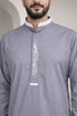 Elegant Grey Calligraphy Embroidered Thobe - Men