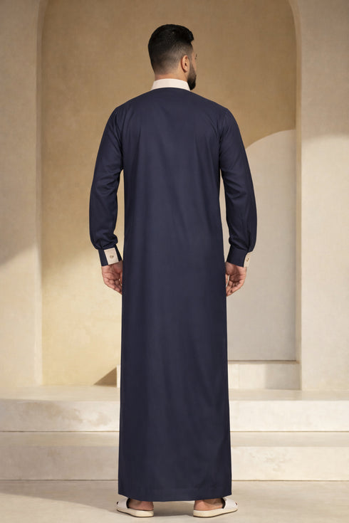 Premium Space Blue Calligraphy Thobe - Men