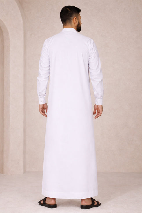 Royal Ivory Silver Embroidered Saudi Thobe - Men