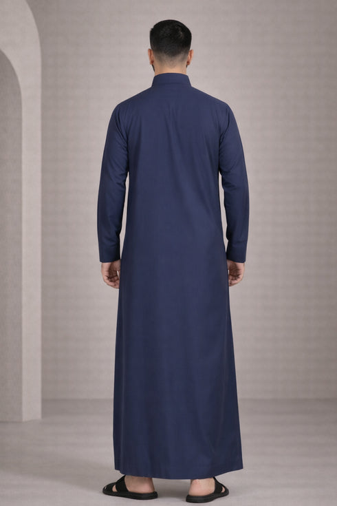 Eclipse Buttoned Navy Blue Thobe - Men