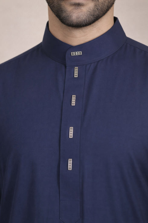 Eclipse Buttoned Navy Blue Thobe - Men