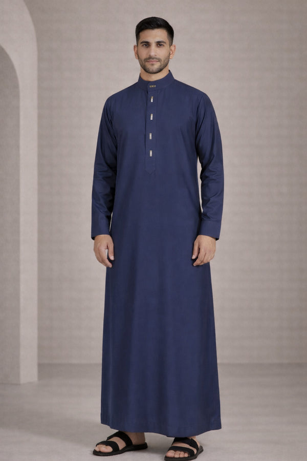 Eclipse Buttoned Navy Blue Thobe - Men