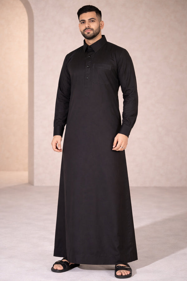 Elegant Jet Black Qatari Thobe - Men