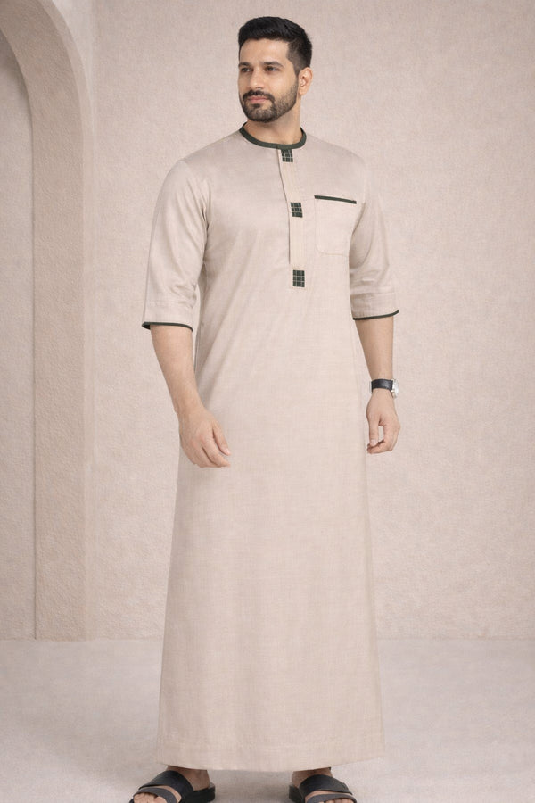 Greyish Green Half Sleeve Thobe - Men