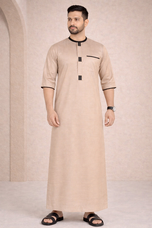 Biscuit Brown Half Sleeve Thobe - Men