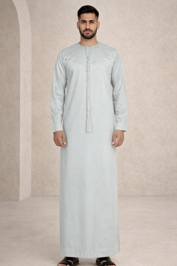 Pistachio Green Emirati Embroidered Thobe - Men