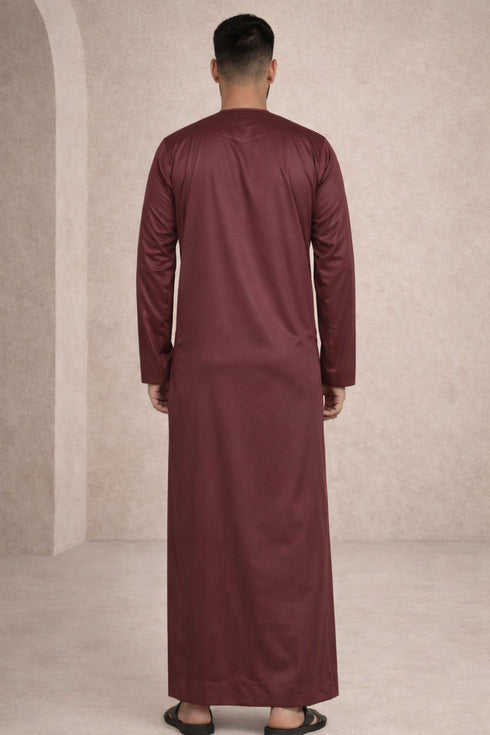 Maroon Prestige Emirati Embroidered Thobe - Men