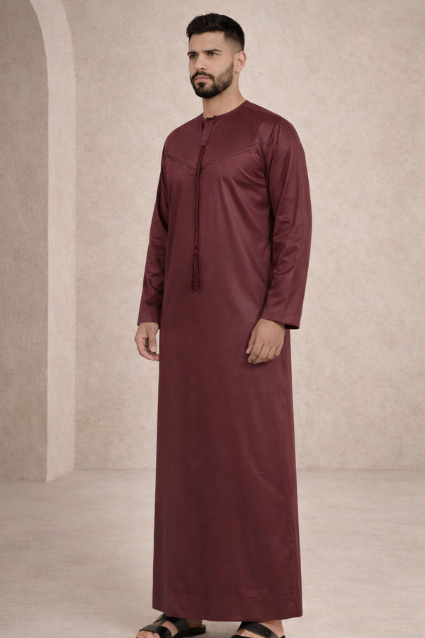 Maroon Prestige Emirati Embroidered Thobe - Men