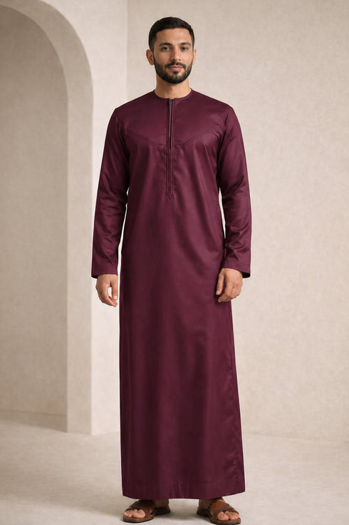 Regal Maroon Luxury Zipper Thobe - Men