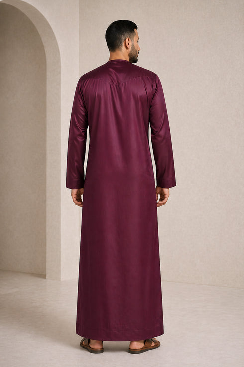 Regal Maroon Luxury Zipper Thobe - Men