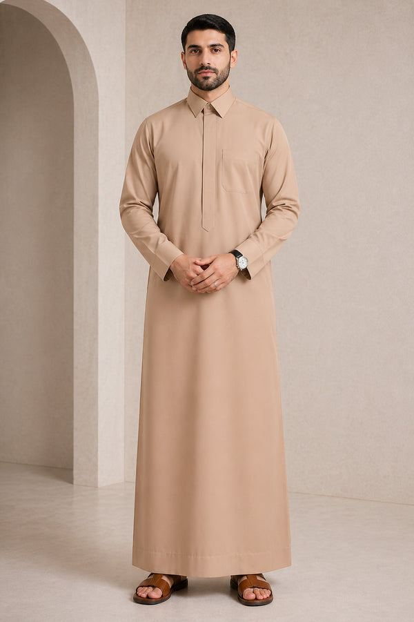 Premium Sandy Brown Qatari Thobe - Men