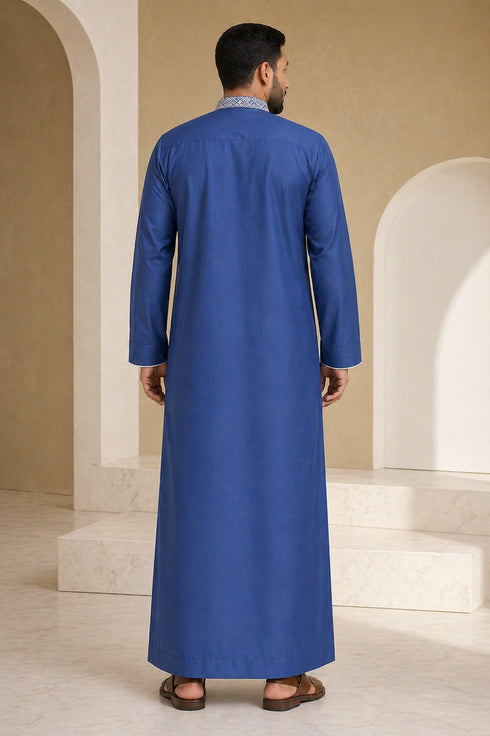 Cobalt Blue Embroidered Thobe - Men