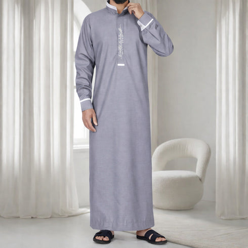 Elegant Grey with Light Calligraphy Embroidery