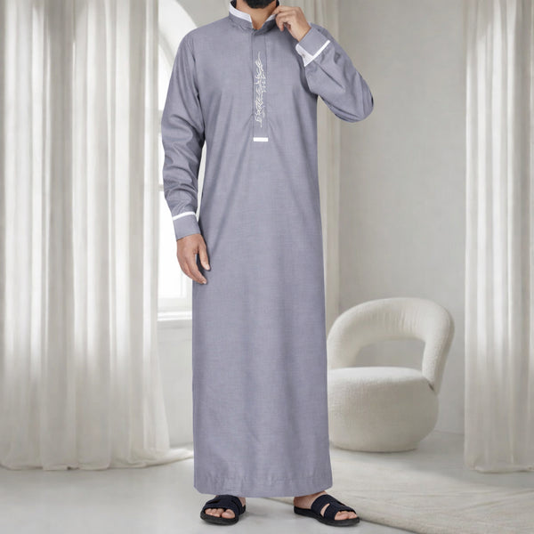 Elegant Grey with Light Calligraphy Embroidery