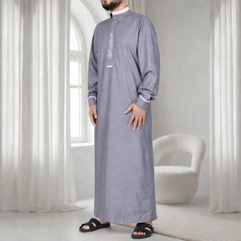 Elegant Grey with Light Calligraphy Embroidery