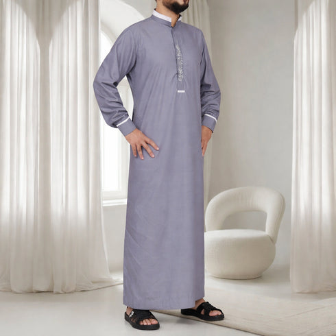 Elegant Grey with Light Calligraphy Embroidery