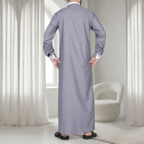 Elegant Grey with Light Calligraphy Embroidery